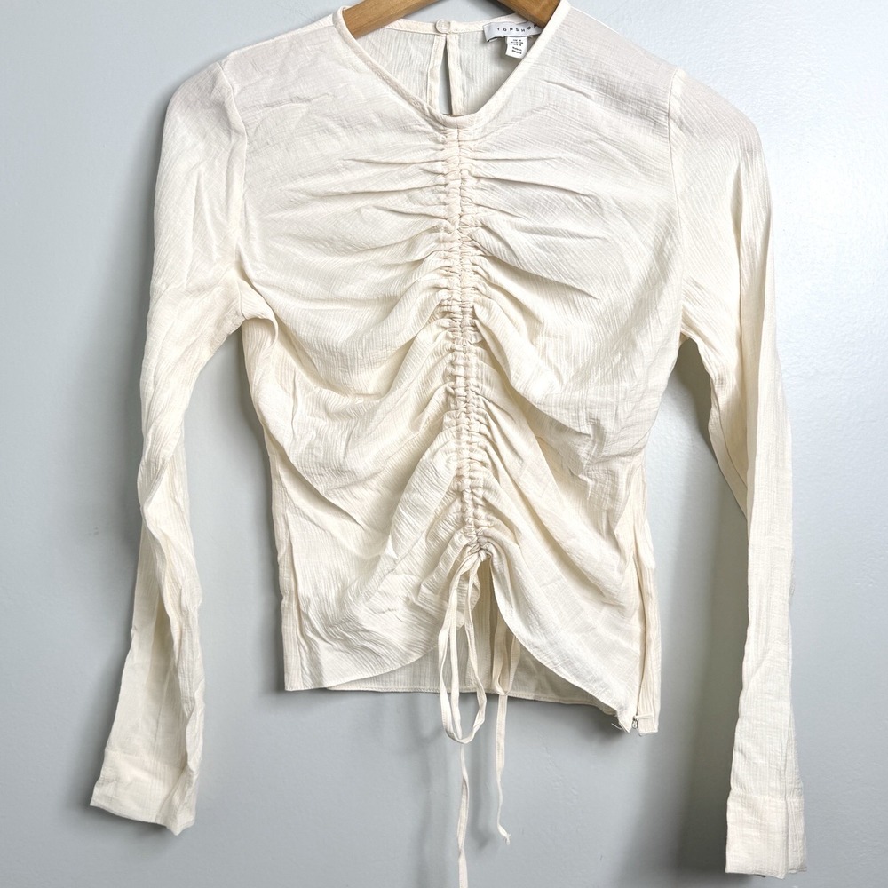ASOS TopShop‎ Women's Size Small / 6 Ruched Long Sleeve Top in Ivory NEW